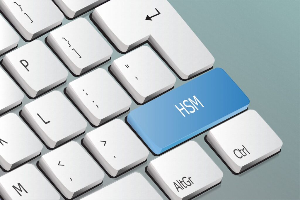 HSM printed on a key of a keyboard.